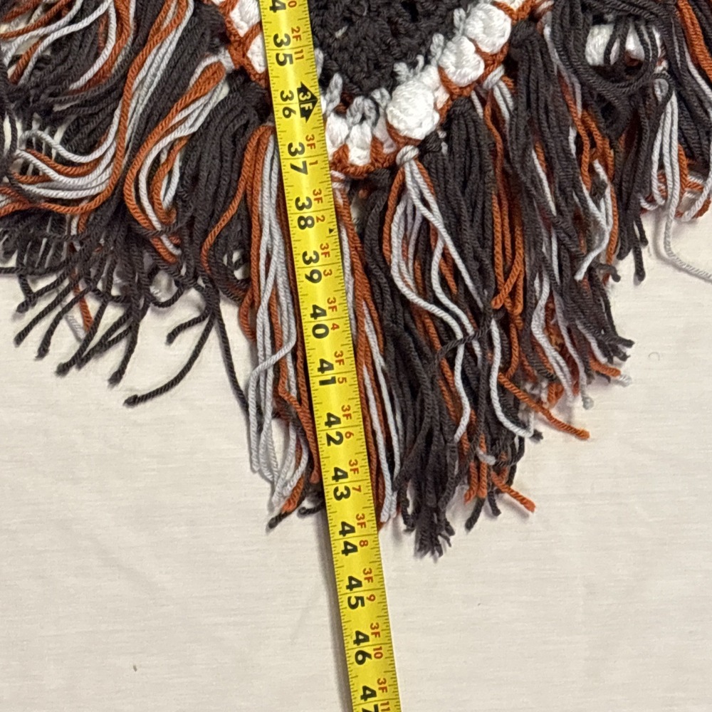 Handmade Boho Poncho Shawl  & Hat Fringe Gray Orange One Size Fits Most‎ Fall - Picture 8 of 12